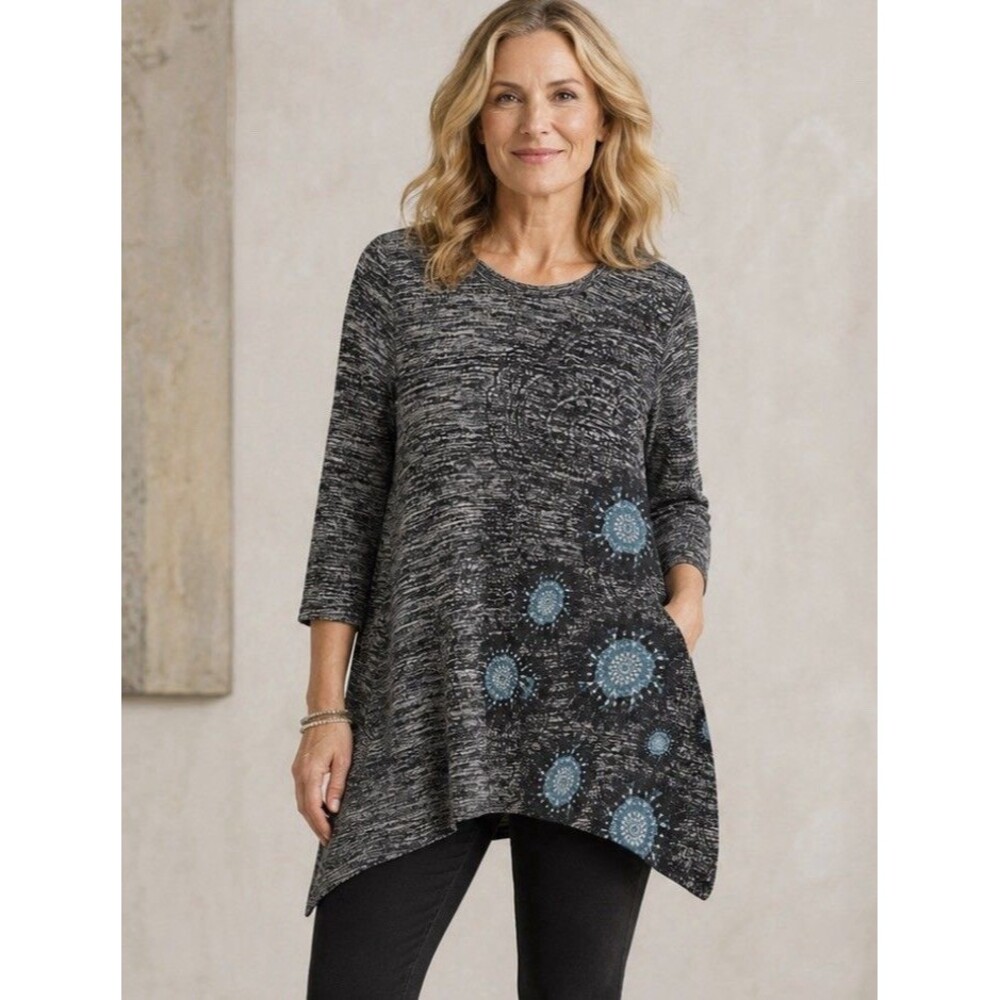 Desigual Women’s Asymmetrical Floral Tunic Top Long Sleeve Multicolor Size L